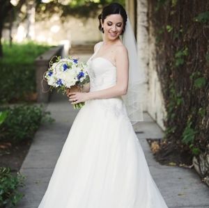Oleg Cassini One Shoulder Tulle Wedding Dress